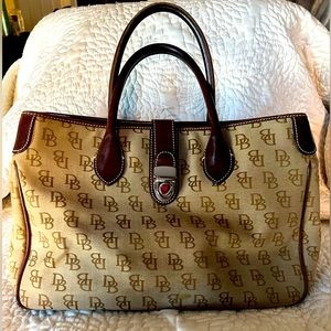 Vintage Dooney and Burke logo brown leather and canvas medium bag